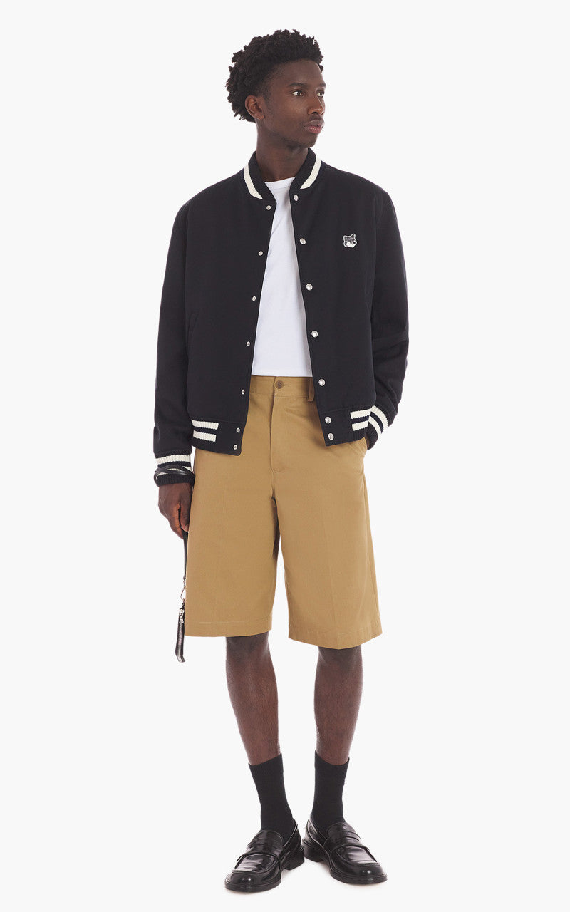 Maison Kitsuné Grey Fox Head Patch Teddy Blouson Cotton Satin