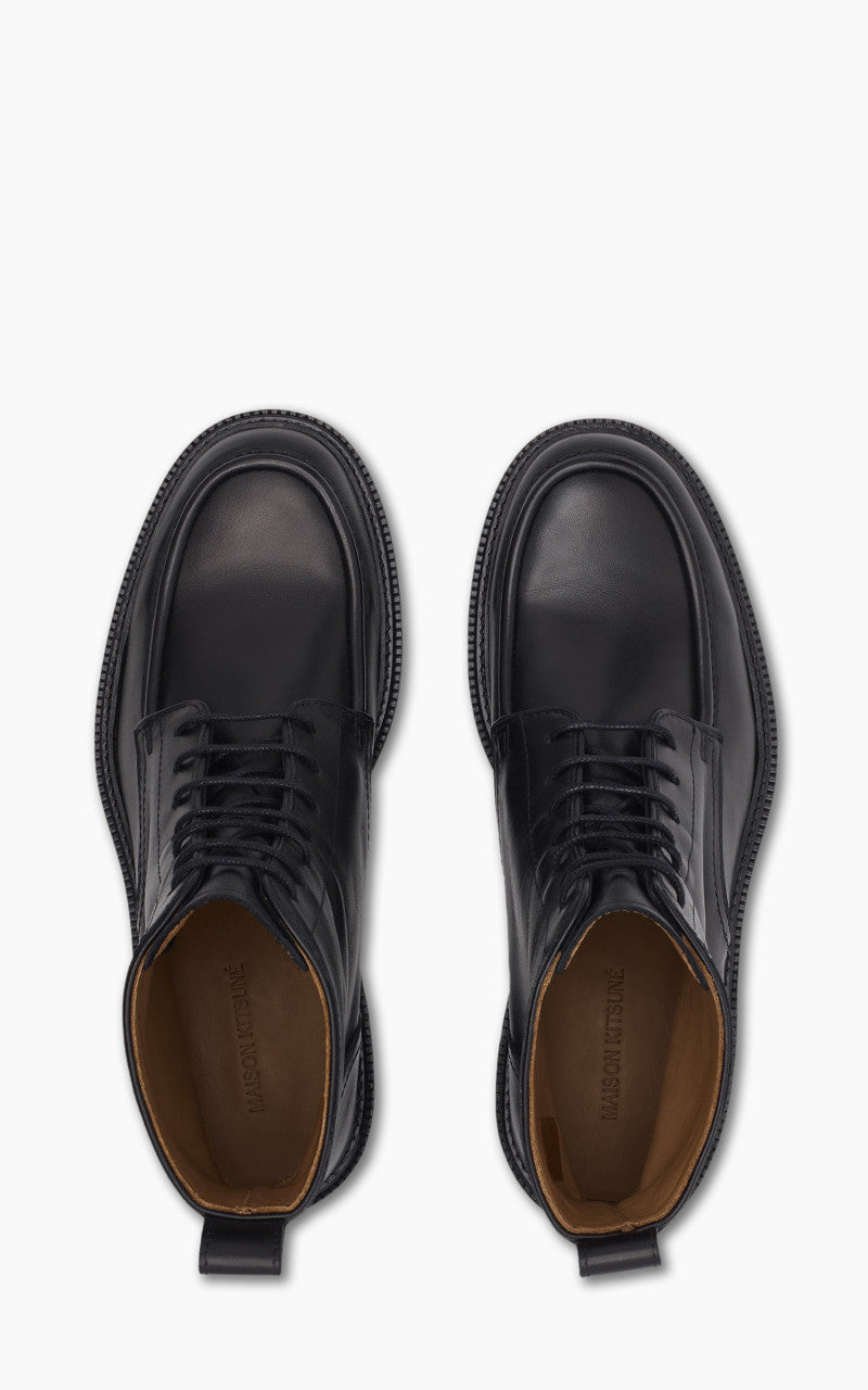 Maison Kitsuné Leather Lace-Up Boots Black
