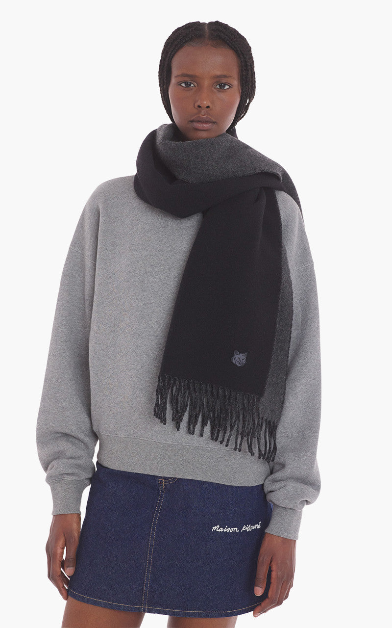 Maison Kitsuné Bold Fox Head Patch Scarf Black/Charcoal