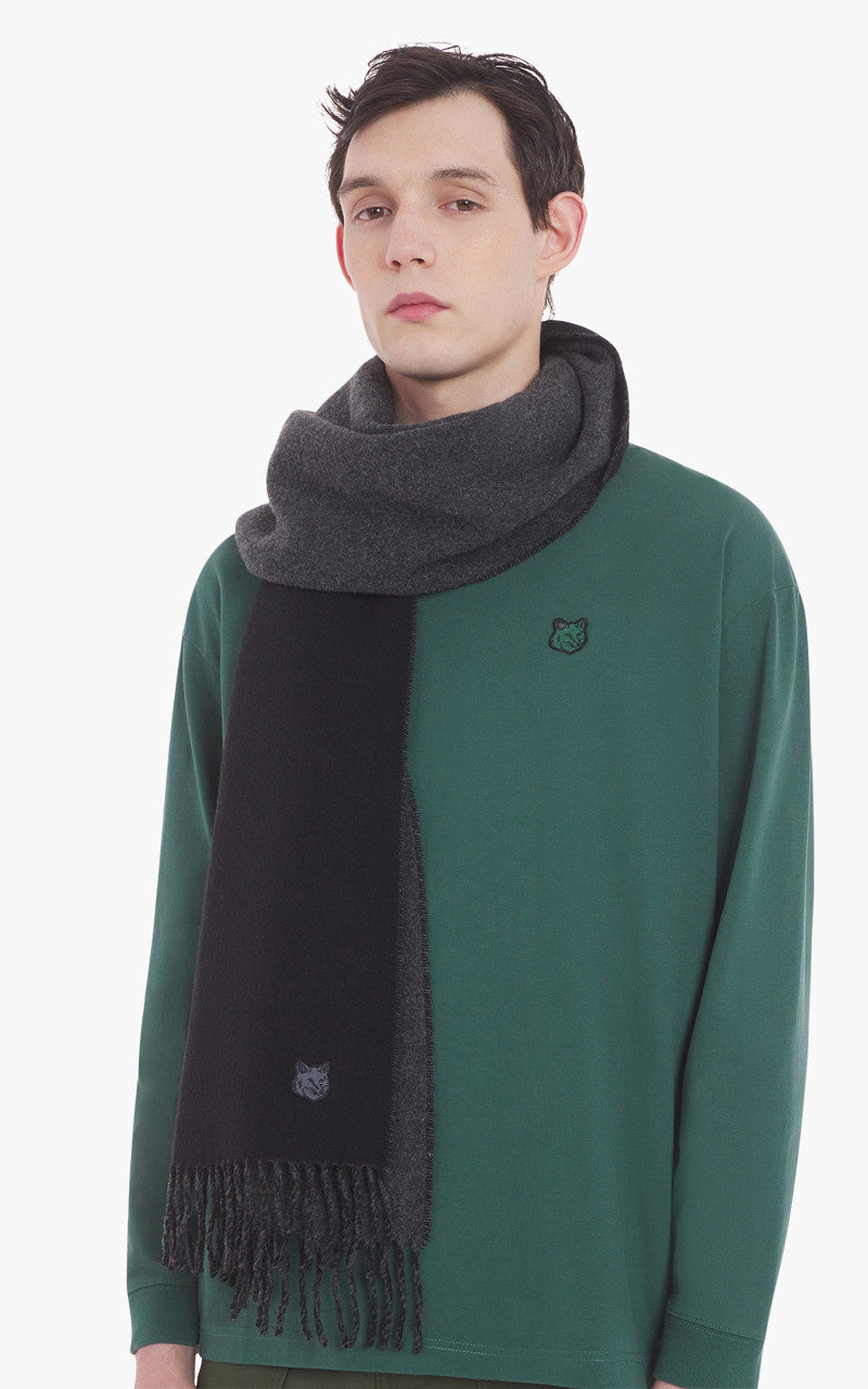 Maison Kitsuné Bold Fox Head Patch Scarf Black/Charcoal