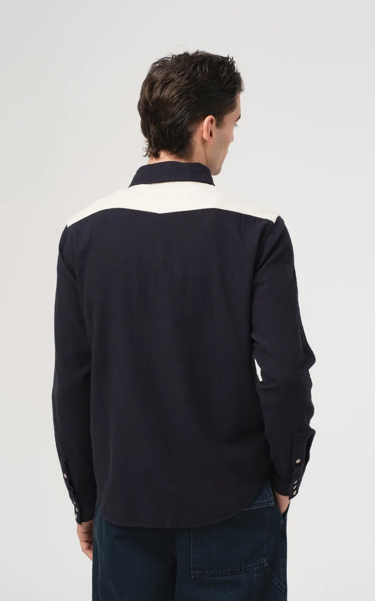 Eat Dust Western Shirt Slub Cotton Navy/Off White