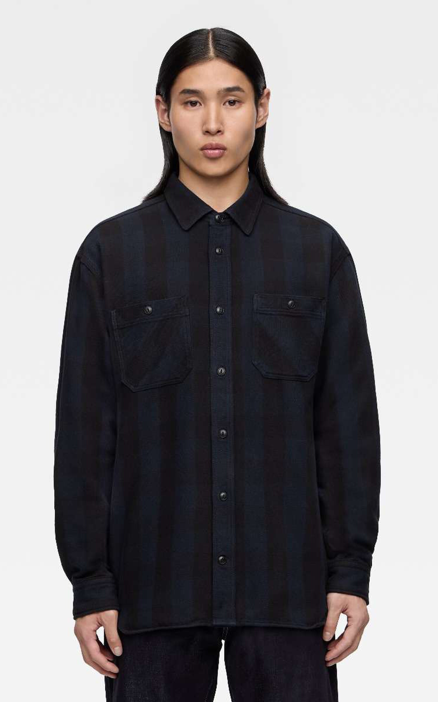 Momotaro Jeans MMLS6002 Block Check Flannel L/S Shirt Navy