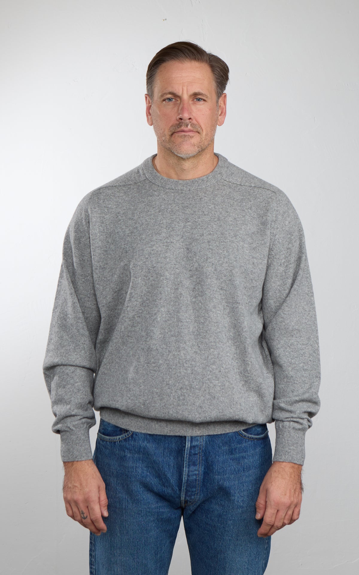 OrSlow Simple Crewneck Wool Sweater Light Grey