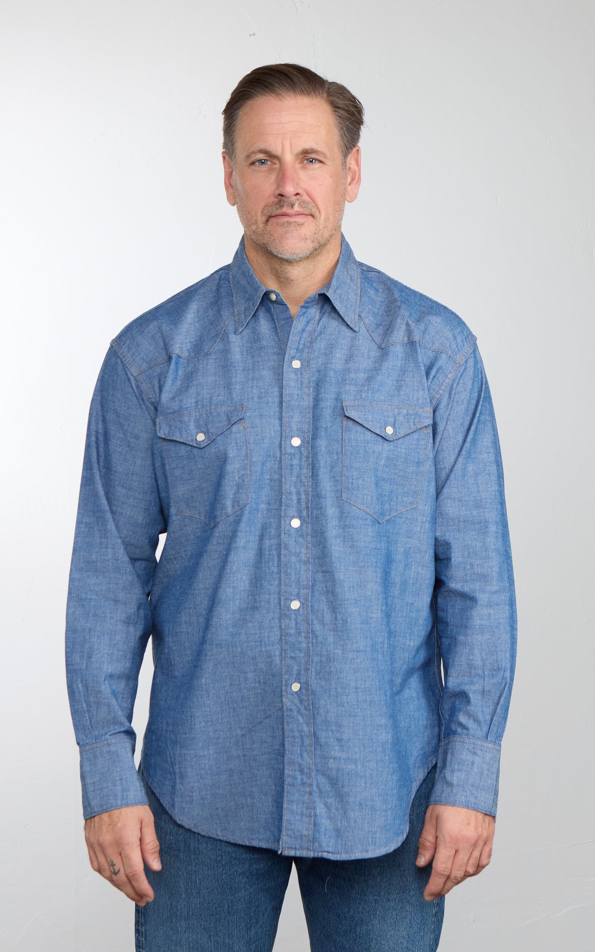 OrSlow Relaxed Western Chambray Shirt Blue