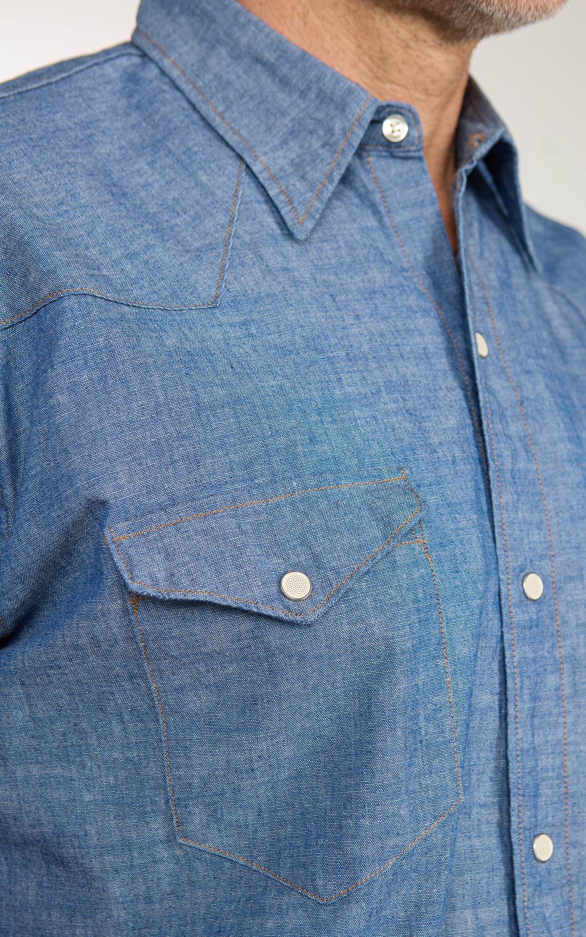 OrSlow Relaxed Western Chambray Shirt Blue