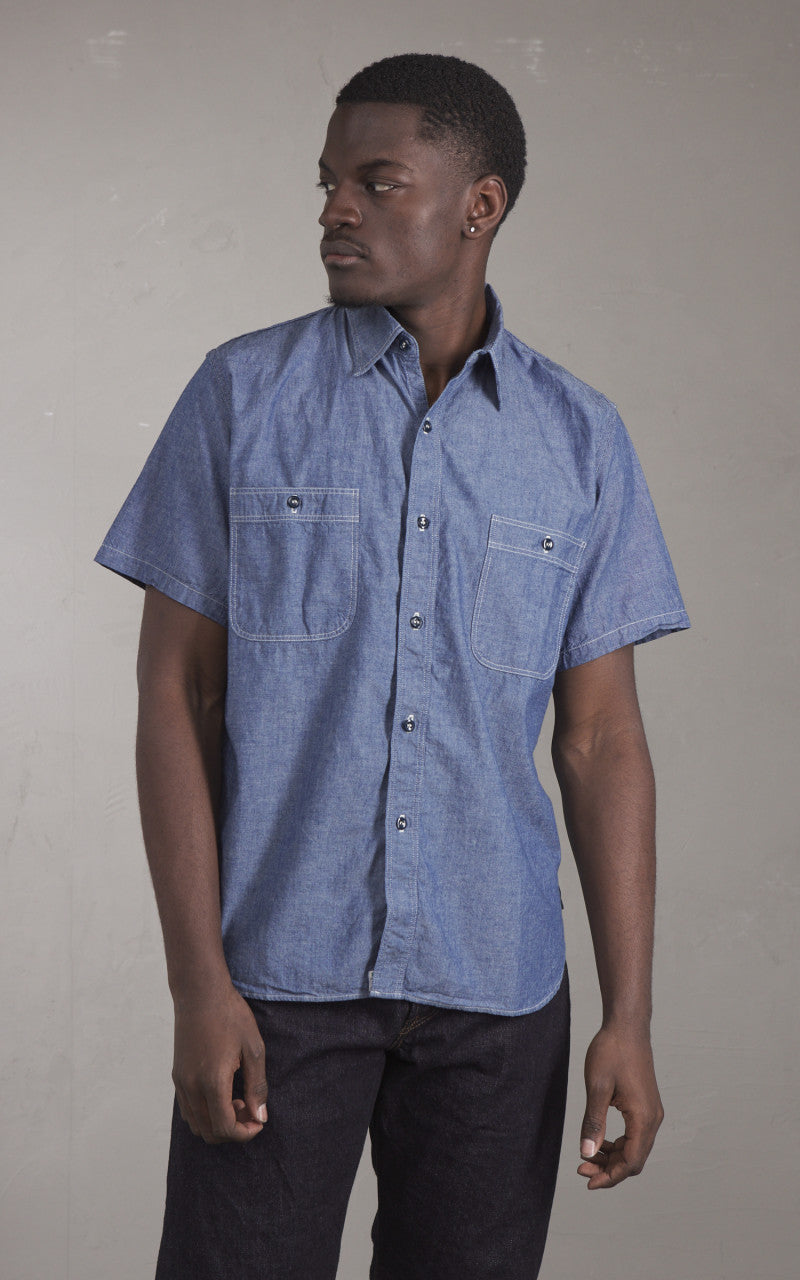 OrSlow Short Sleeve Chambray Work Shirt Blue