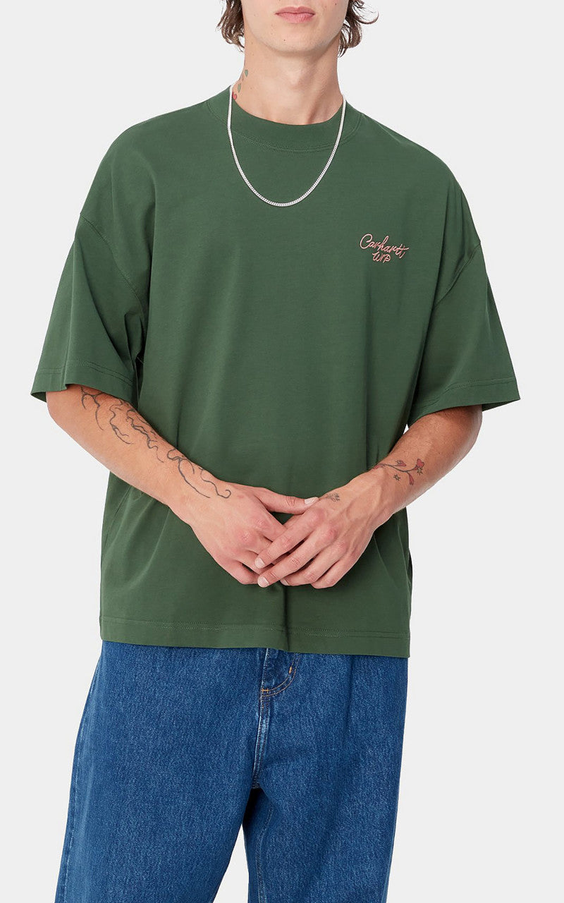 Carhartt WIP S/S Signature Script T-Shirt Sycamore Tree/Dusty Rose