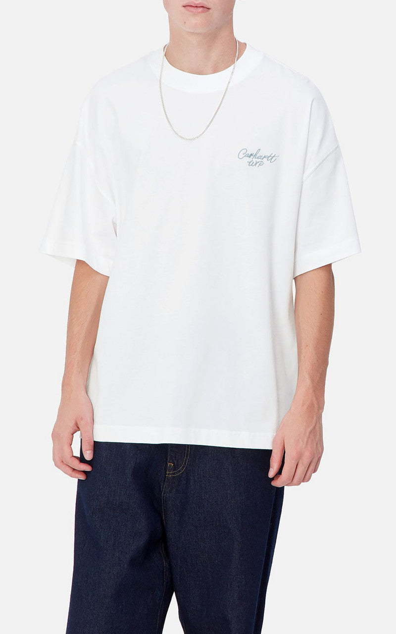 Carhartt WIP S/S Signature Script T-Shirt White/Dusty Ice