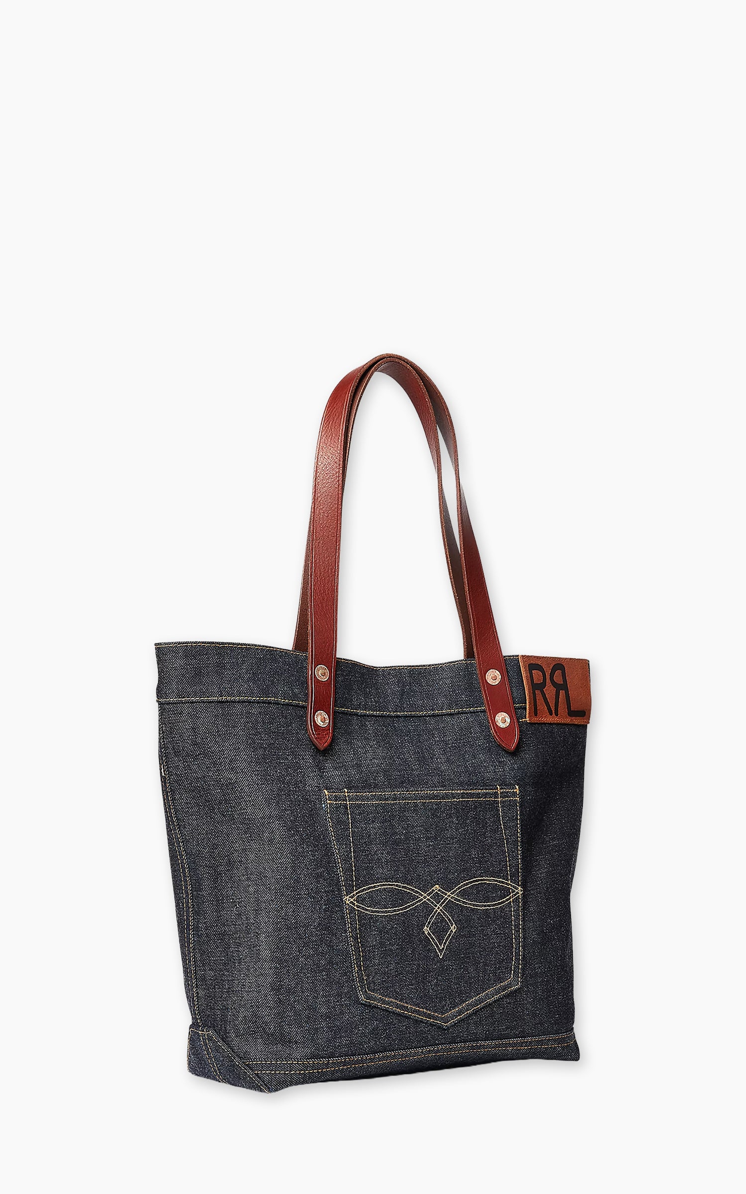 RRL Olsen Leather-Trim Denim Tote Indigo