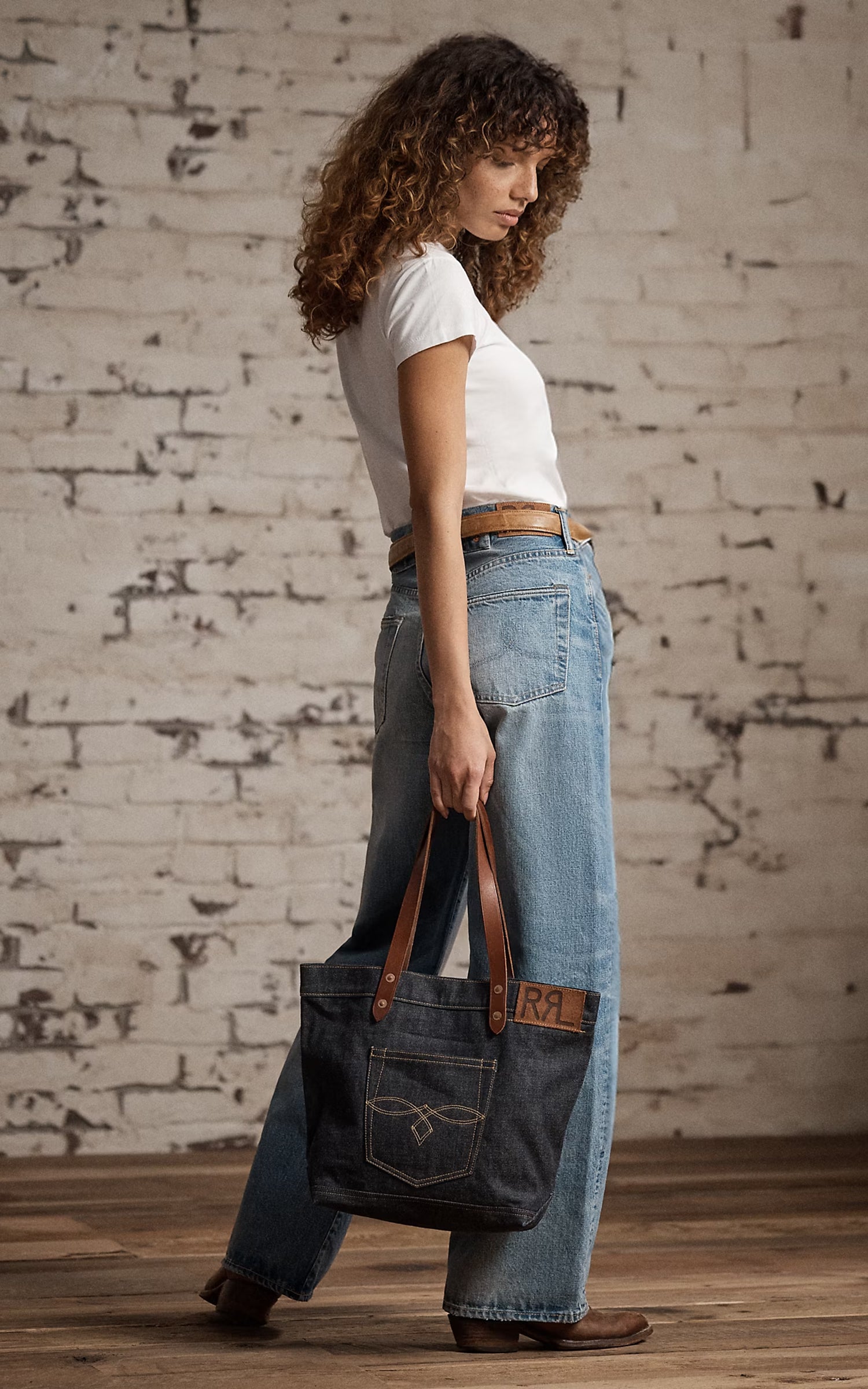 RRL Olsen Leather-Trim Denim Tote Indigo