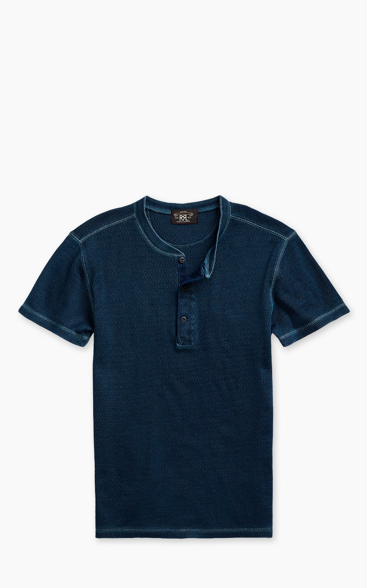 RRL Waffle-Knit Short-Sleeve Henley Shirt Rinsed Blue Indigo