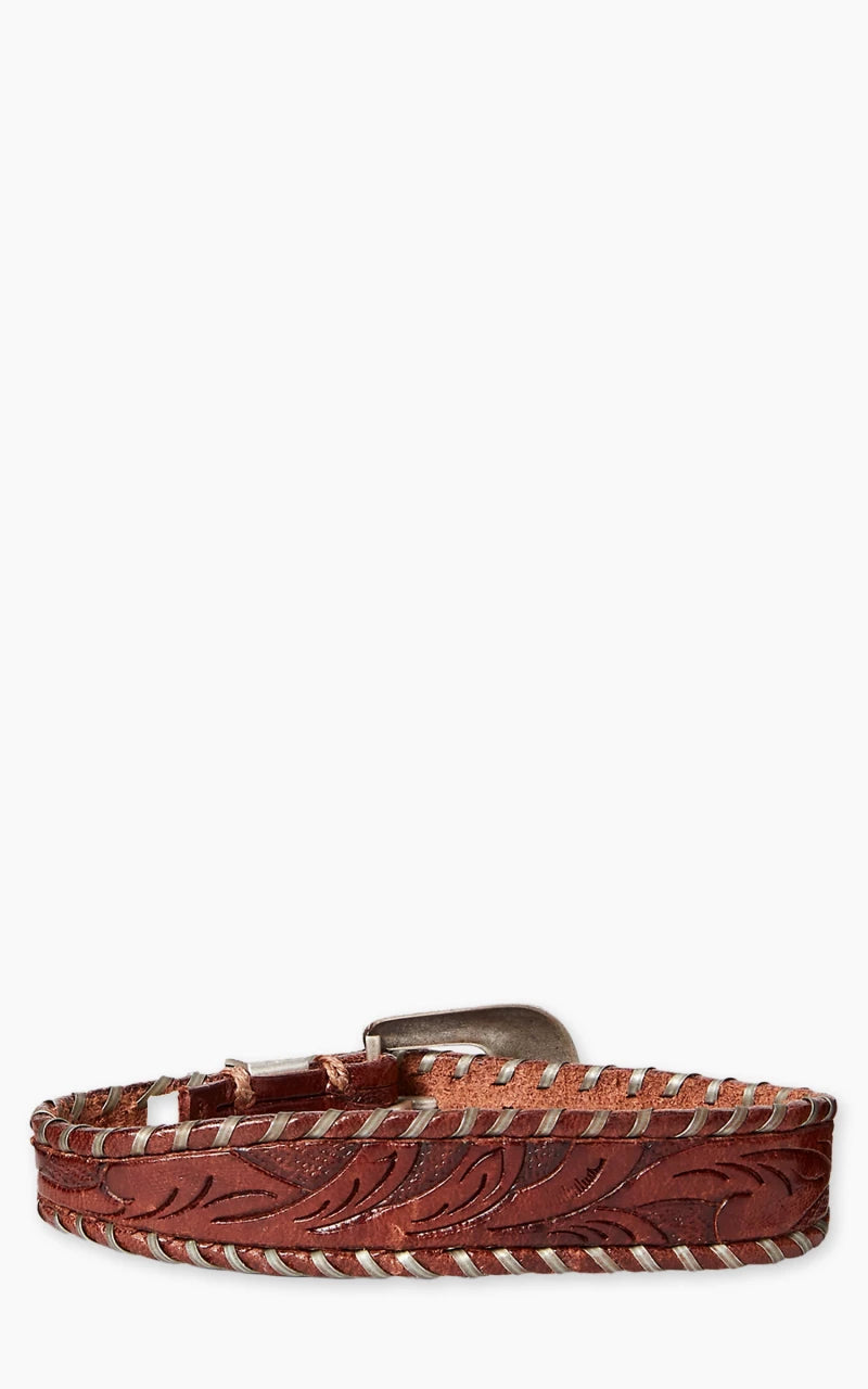 RRL Hand-Tooled Leather Bracelet Brown/Vintage Silver