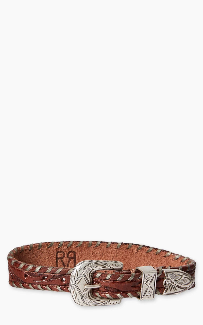 RRL Hand-Tooled Leather Bracelet Brown/Vintage Silver