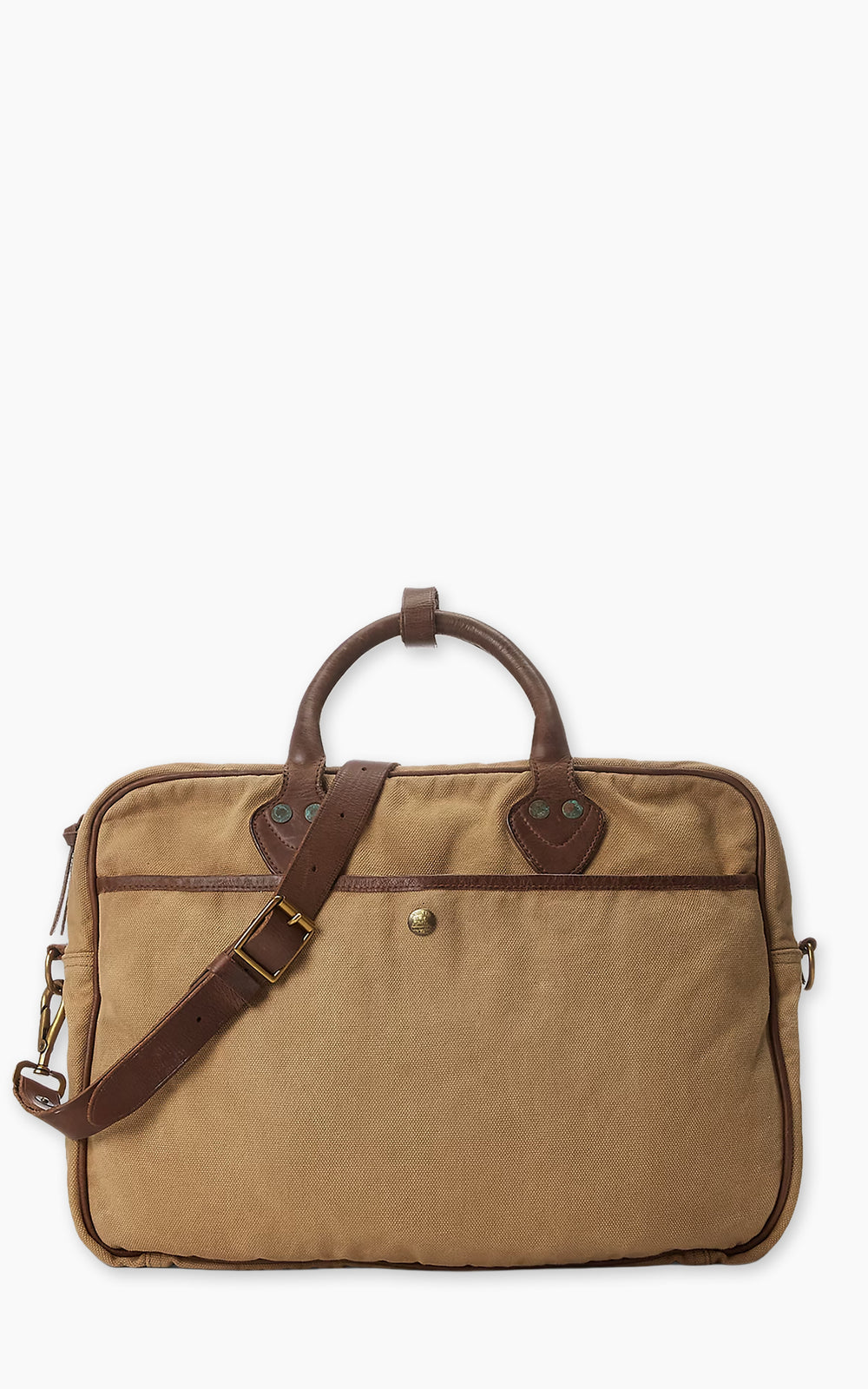 RRL Leather-Trim Canvas Briefcase Khaki/Brown