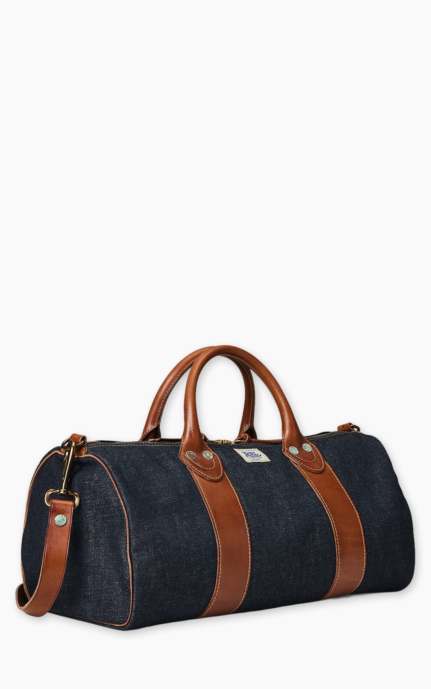 RRL Leather-Trim Indigo Denim Duffel Indigo