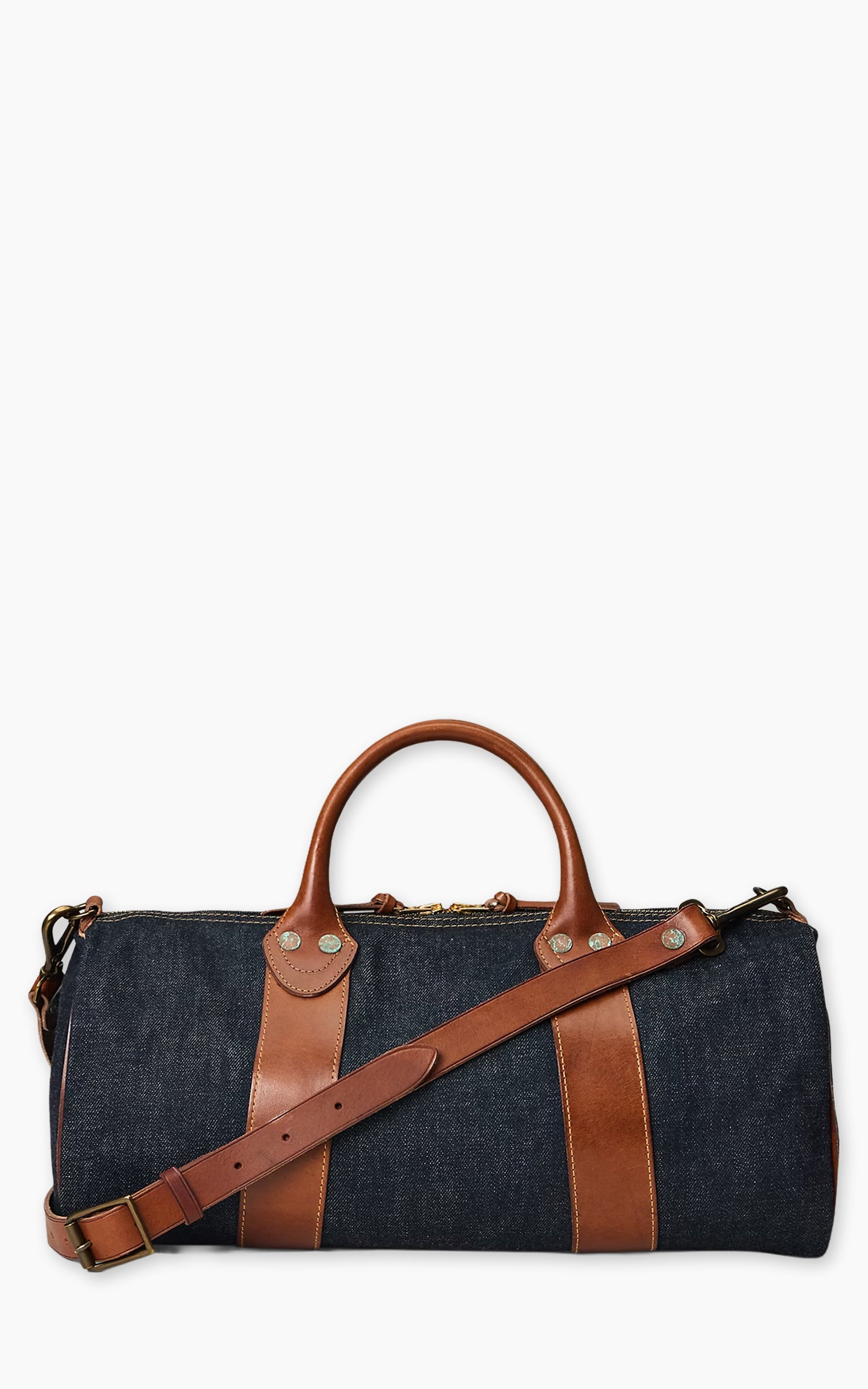 RRL Leather-Trim Indigo Denim Duffel Indigo