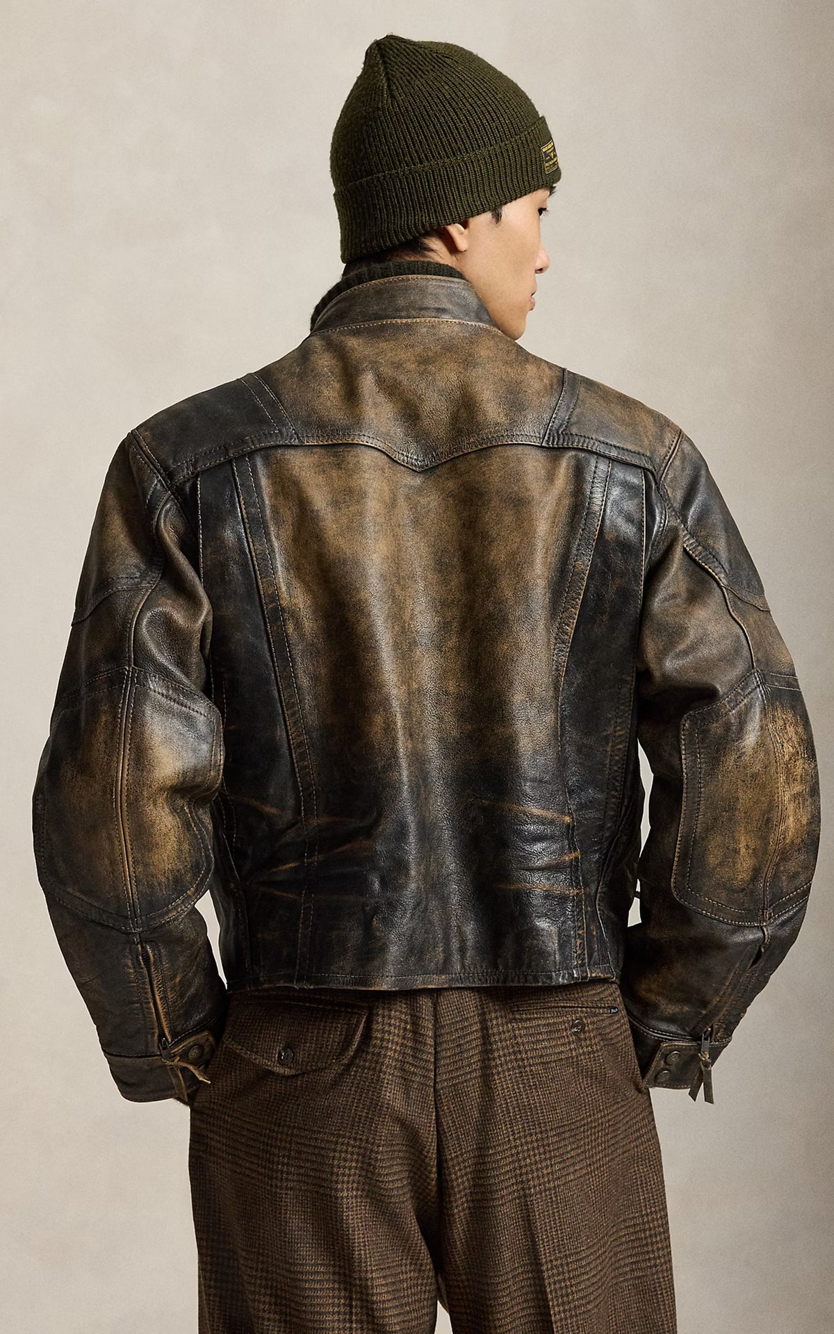 Polo Ralph Lauren Leather Motorcycle Jacket Brown/Black Amber