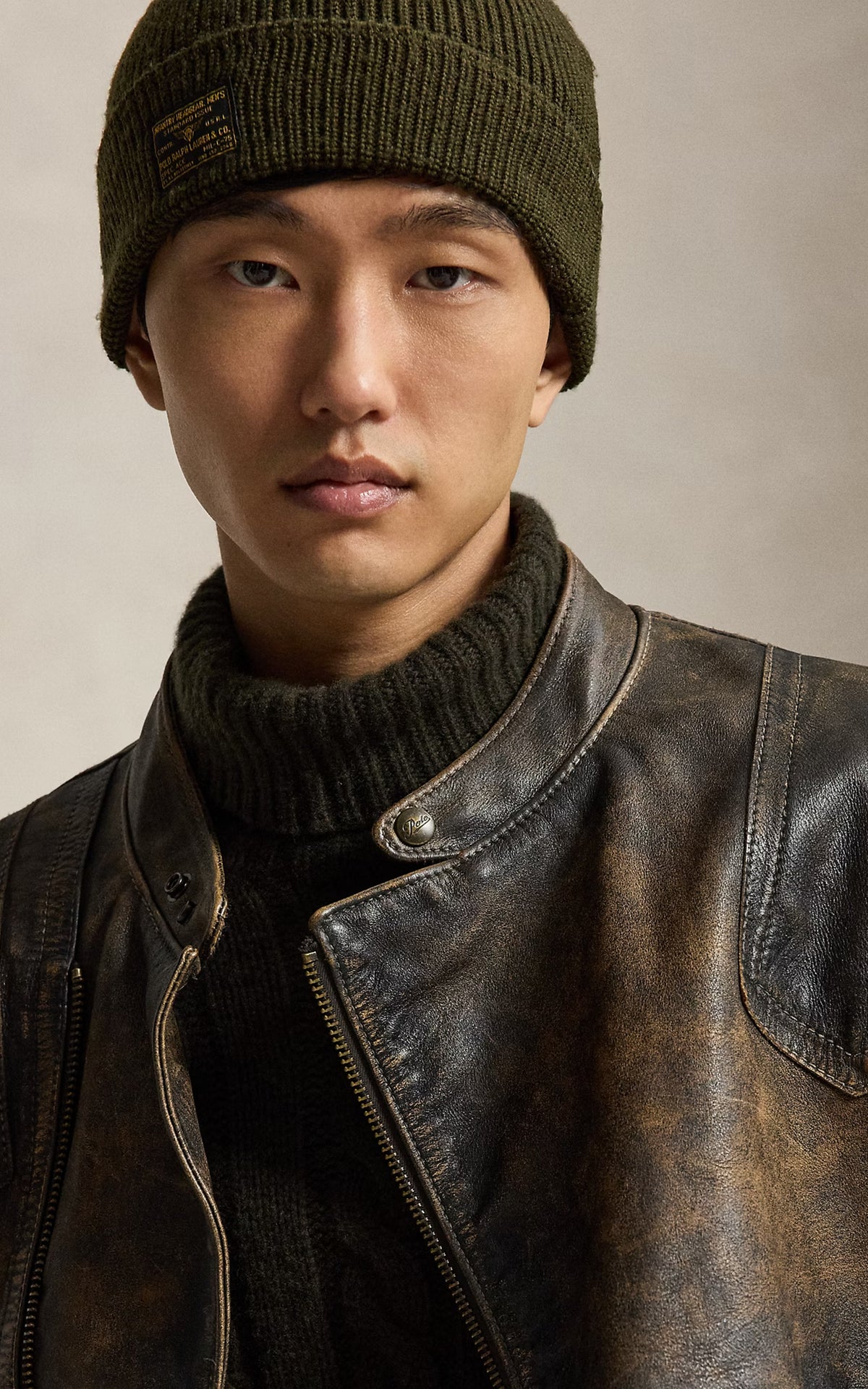 Polo Ralph Lauren Leather Motorcycle Jacket Brown/Black Amber