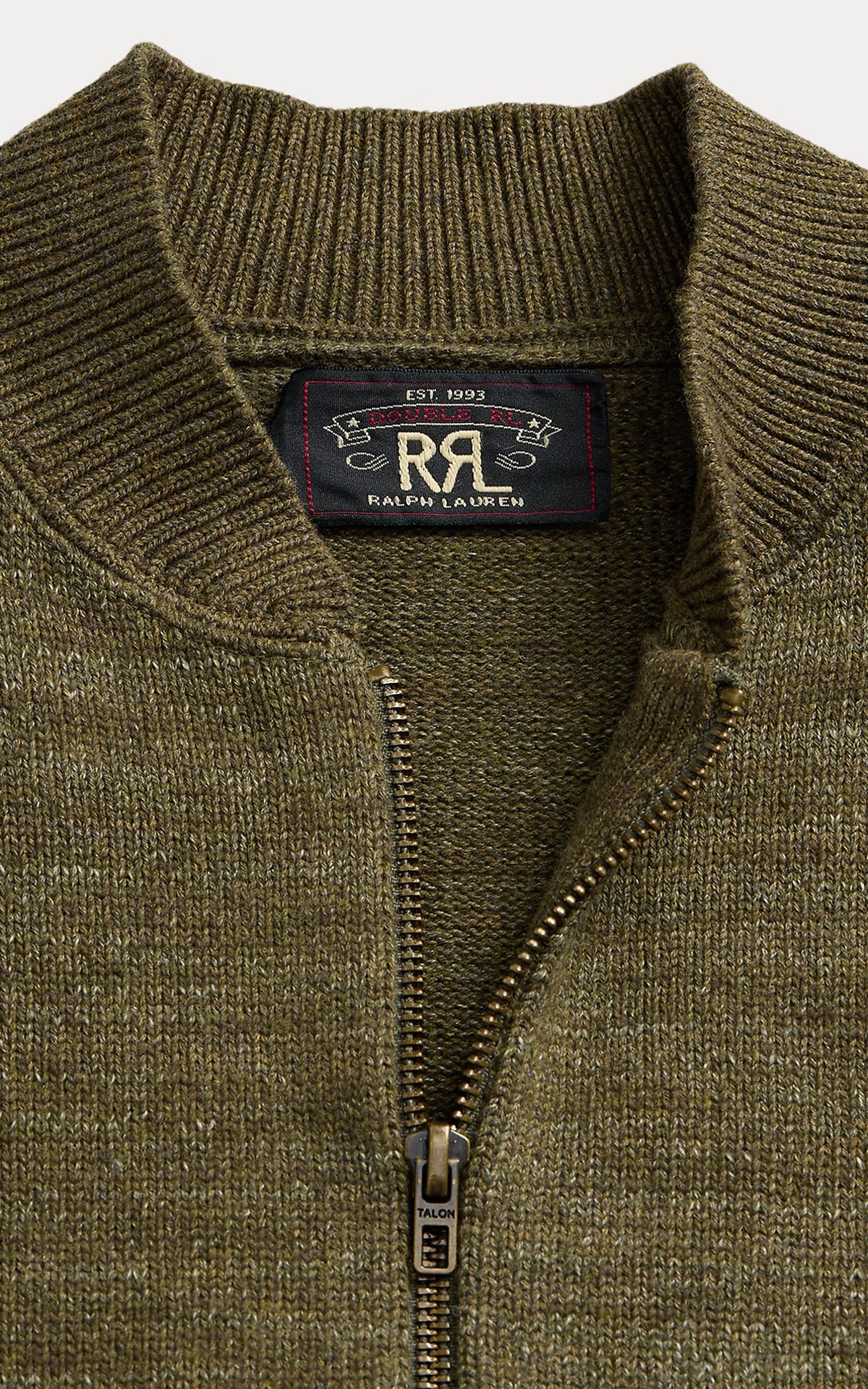 RRL Cotton-Wool Full-Zip Jumper Olive Heather