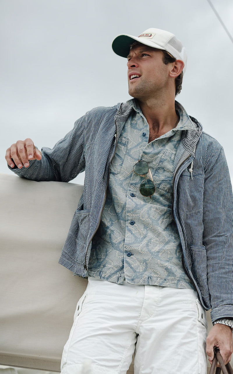 RRL Indigo Anchor-Print Camp Shirt Indigo/Cream Multi