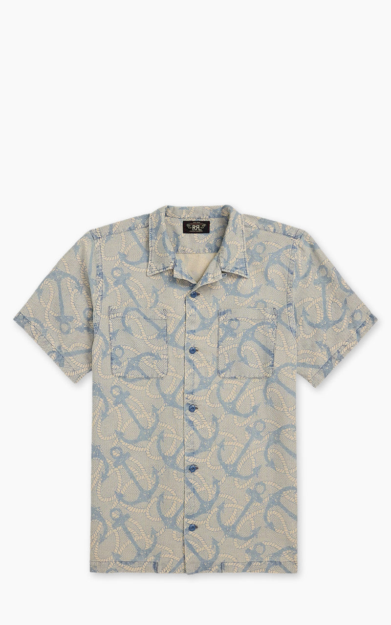 RRL Indigo Anchor-Print Camp Shirt Indigo/Cream Multi