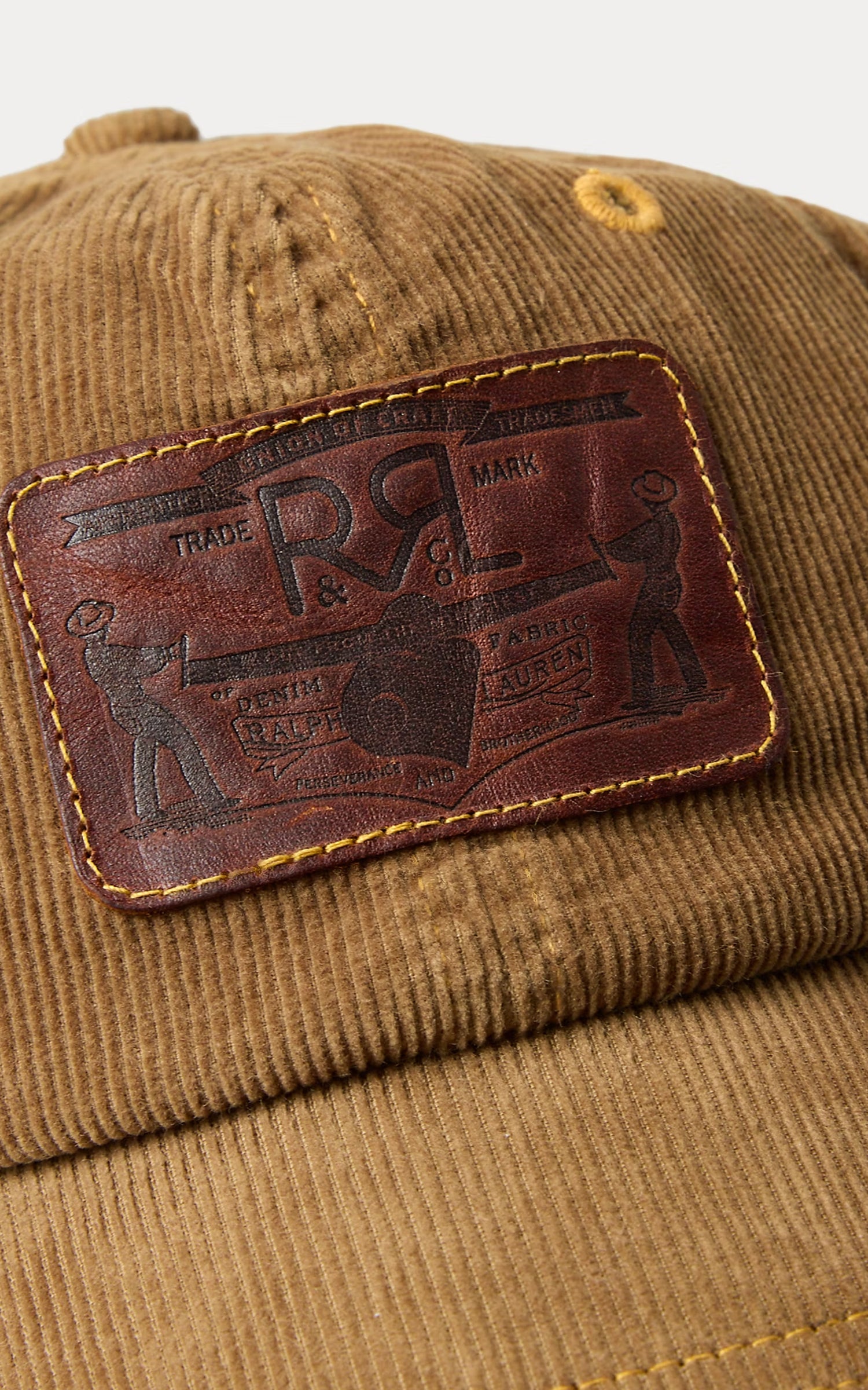 RRL Leather-Patch Corduroy Trucker Cap Tan