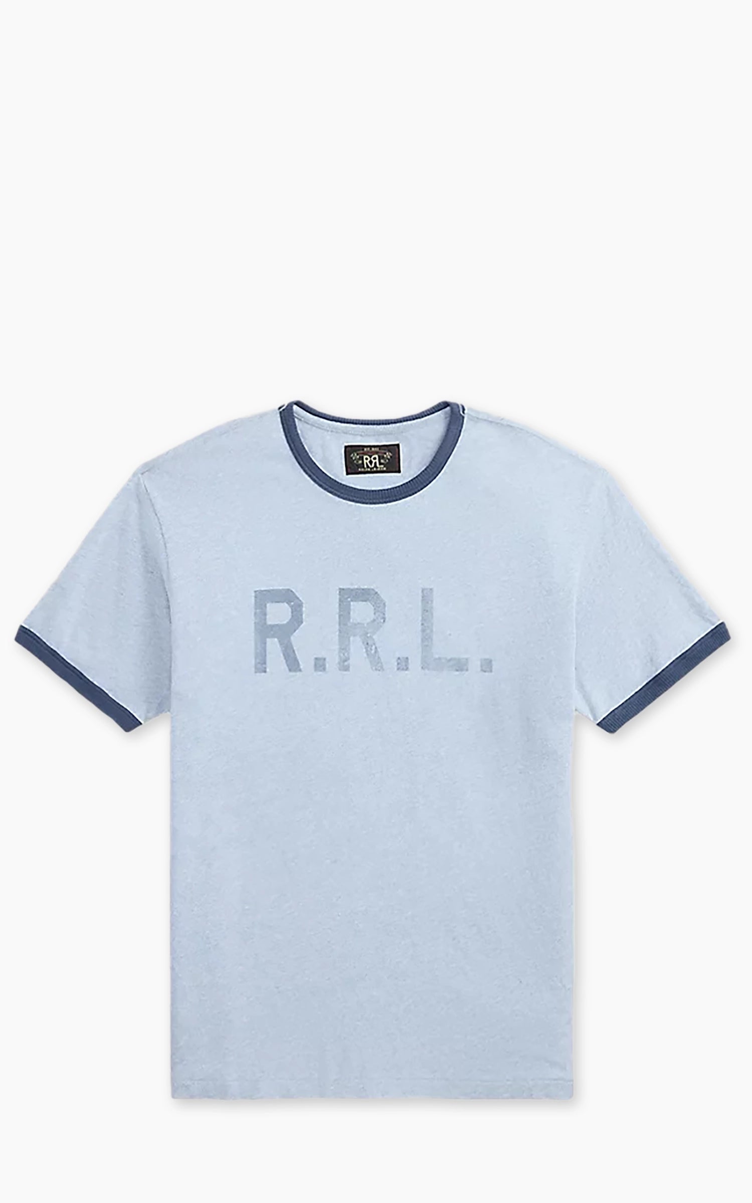 RRL Logo Jersey Ringer T-Shirt Light Blue Heather