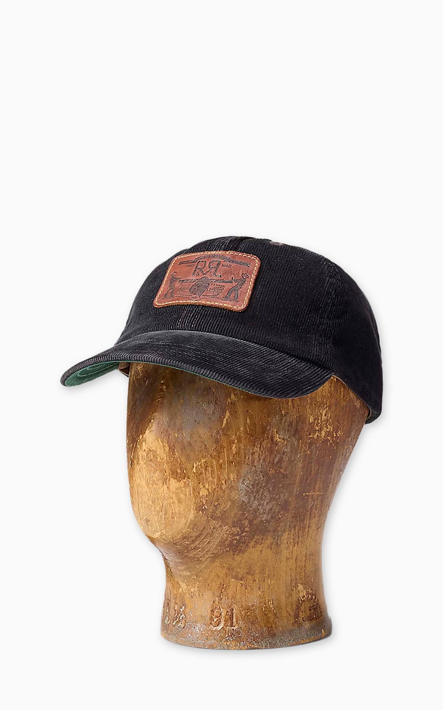 RRL Leather-Patch Corduroy Trucker Cap Black