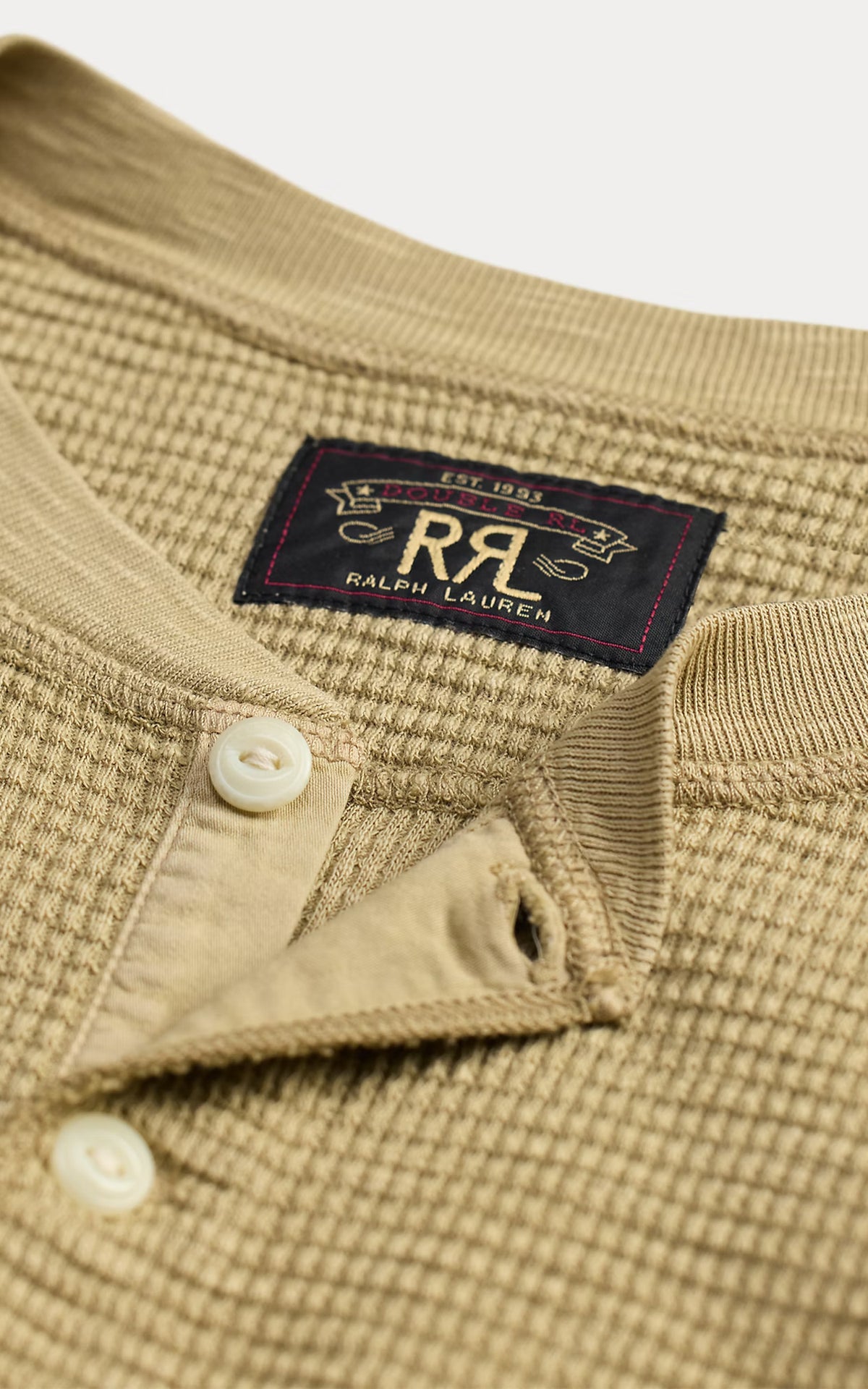 RRL Garment-Dyed Waffle-Knit Henley Shirt Spring Beige