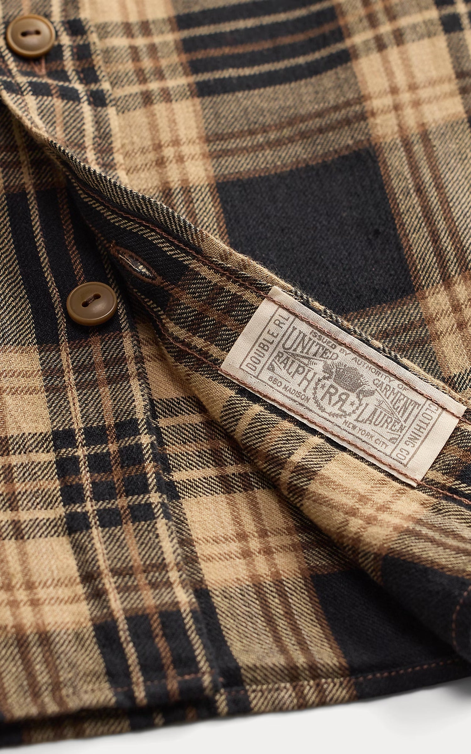 RRL Plaid Cotton-Linen Workshirt Black/Brown/Tan