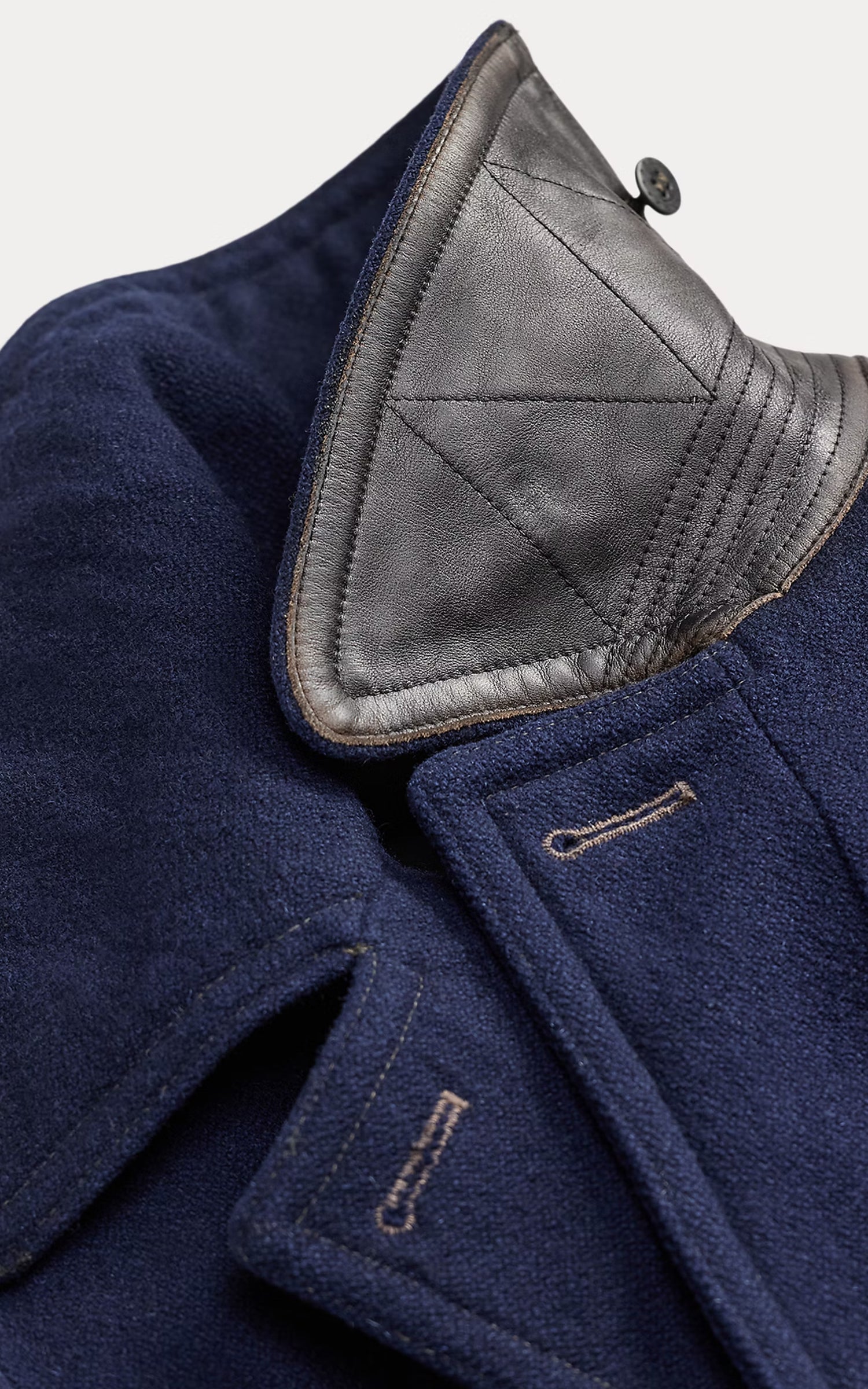 RRL Leather-Trim Wool-Blend Peacoat Vintage Navy