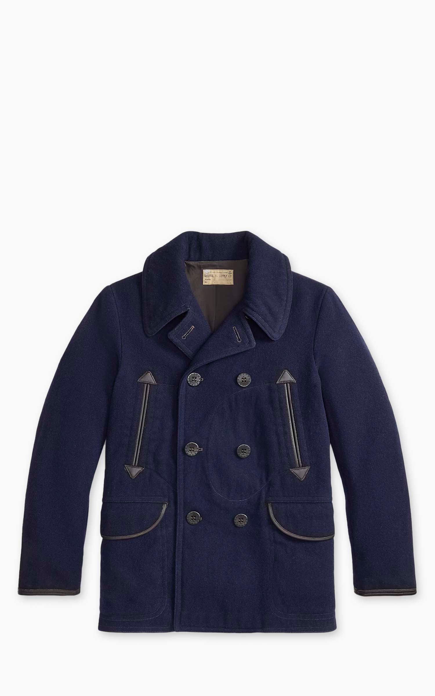 RRL Leather-Trim Wool-Blend Peacoat Vintage Navy