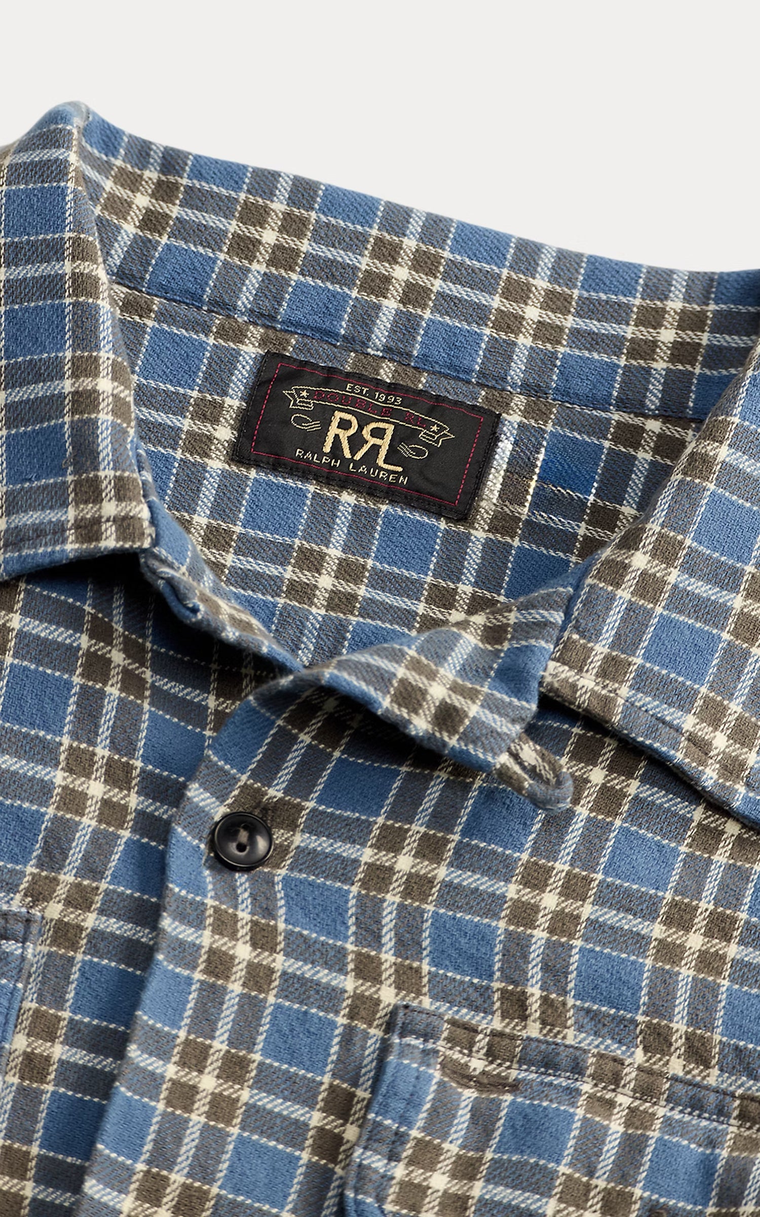 RRL Plaid Twill Camp Shirt Blue/Grey