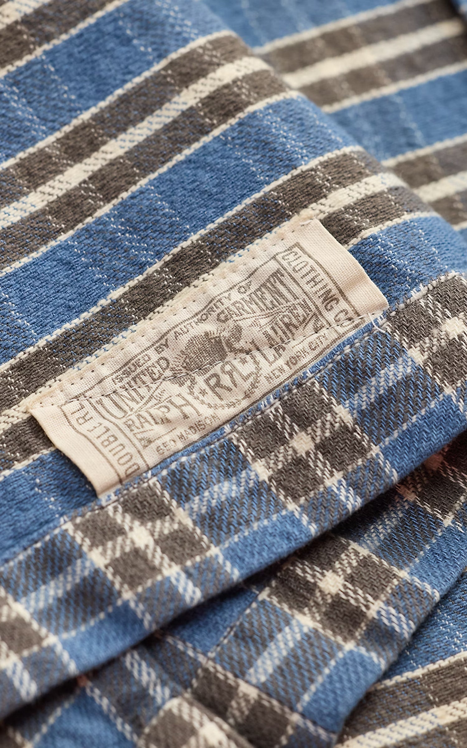 RRL Plaid Twill Camp Shirt Blue/Grey