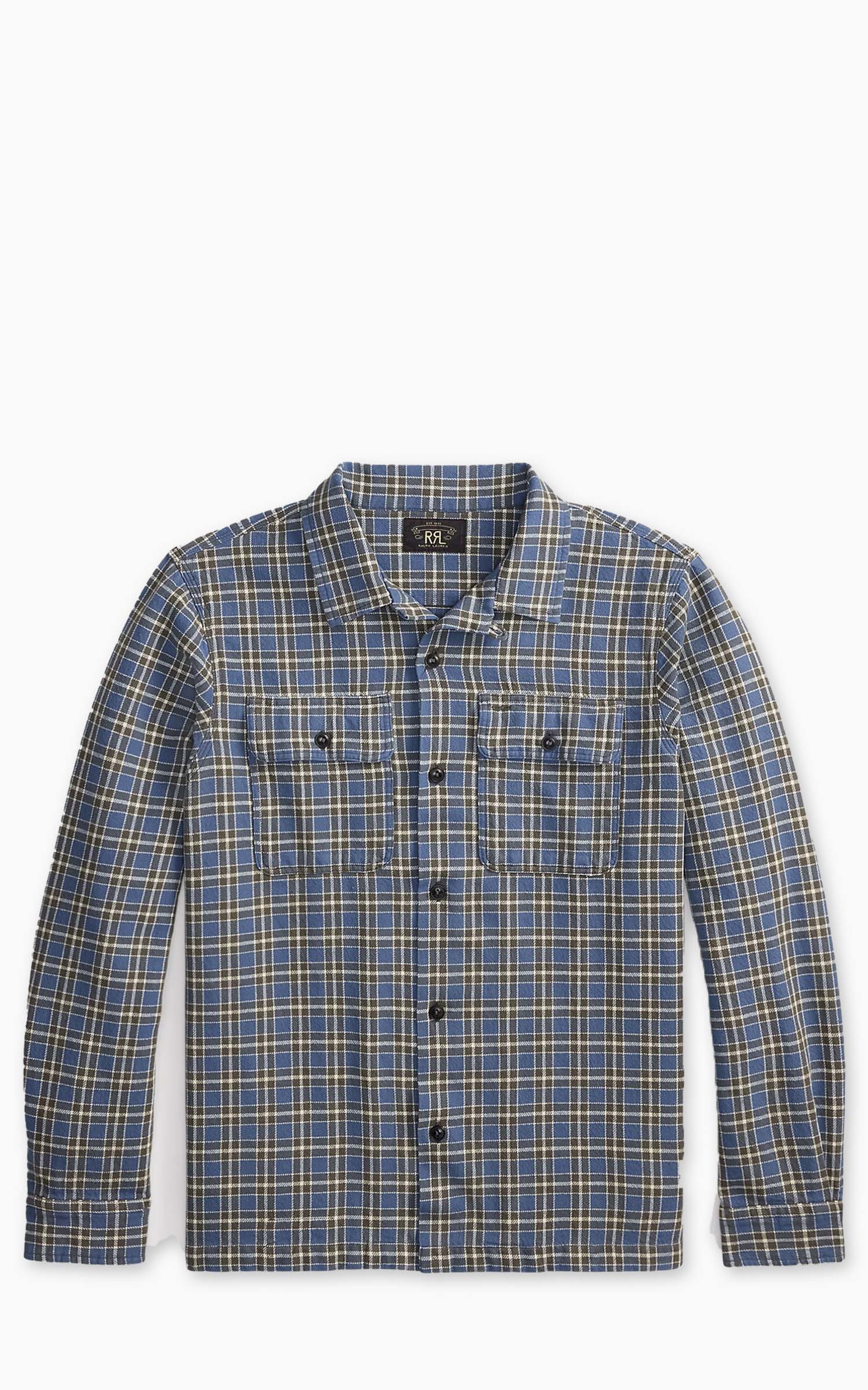 RRL Plaid Twill Camp Shirt Blue/Grey