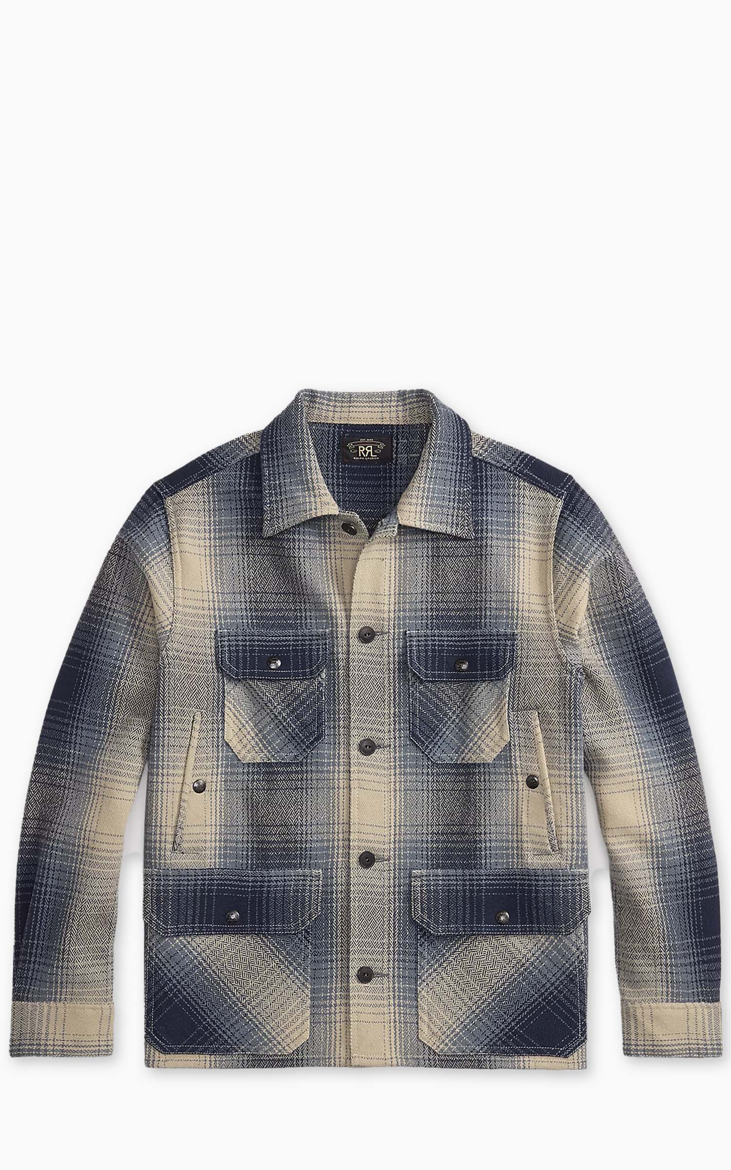 RRL Plaid Wool Twill Overshirt Blue/Cream