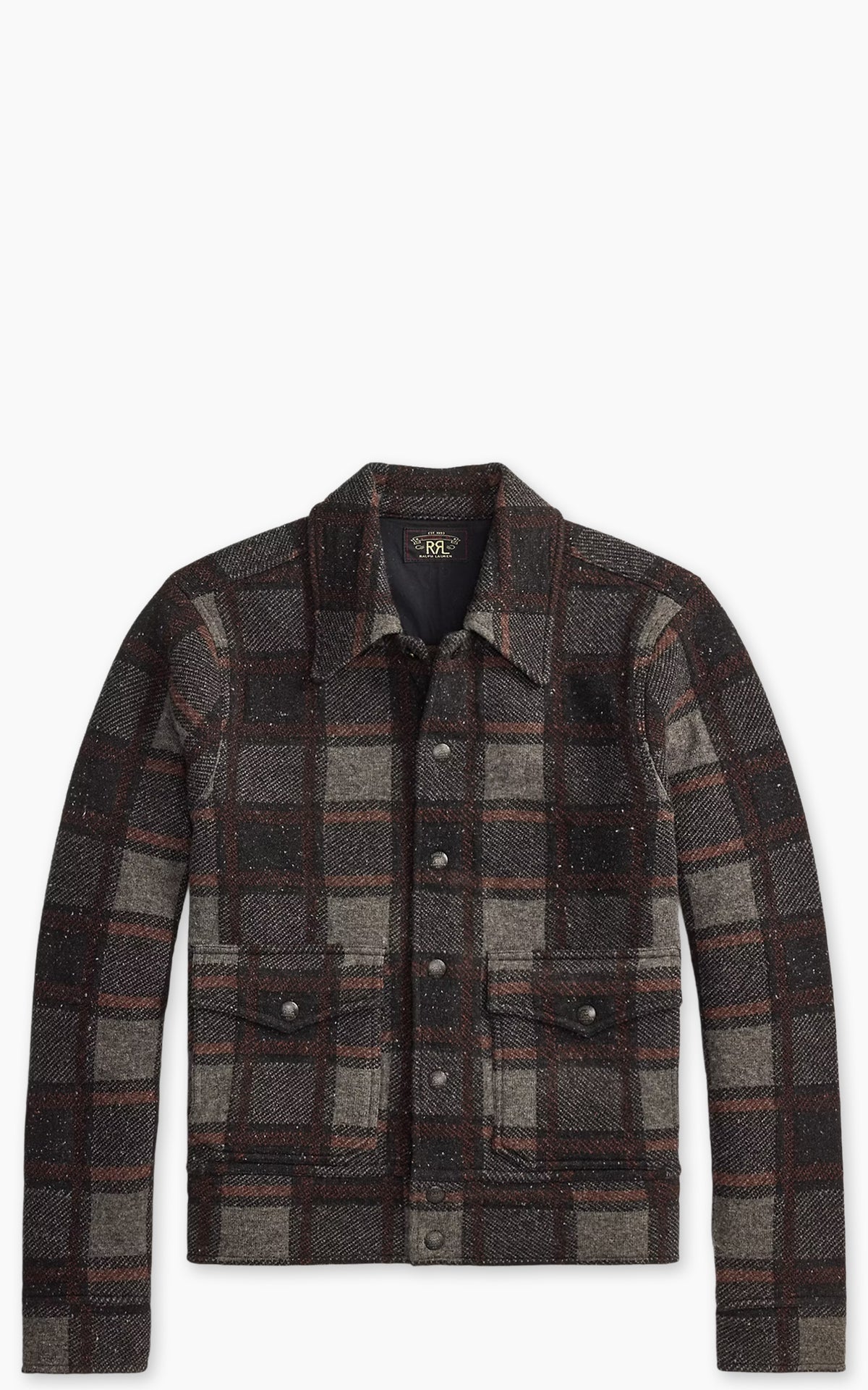 RRL Plaid Wool Cardigan Grey Multi