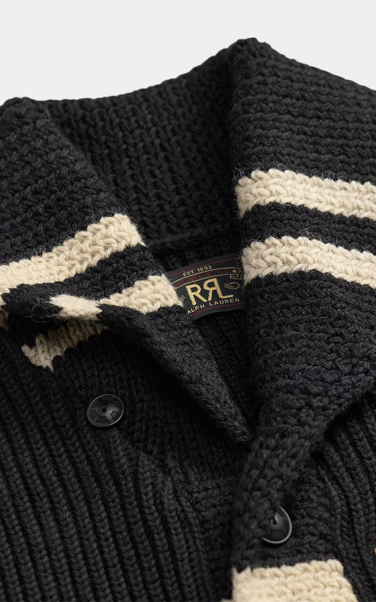 RRL Skull-Patch Wool Shawl Cardigan Black/Cream
