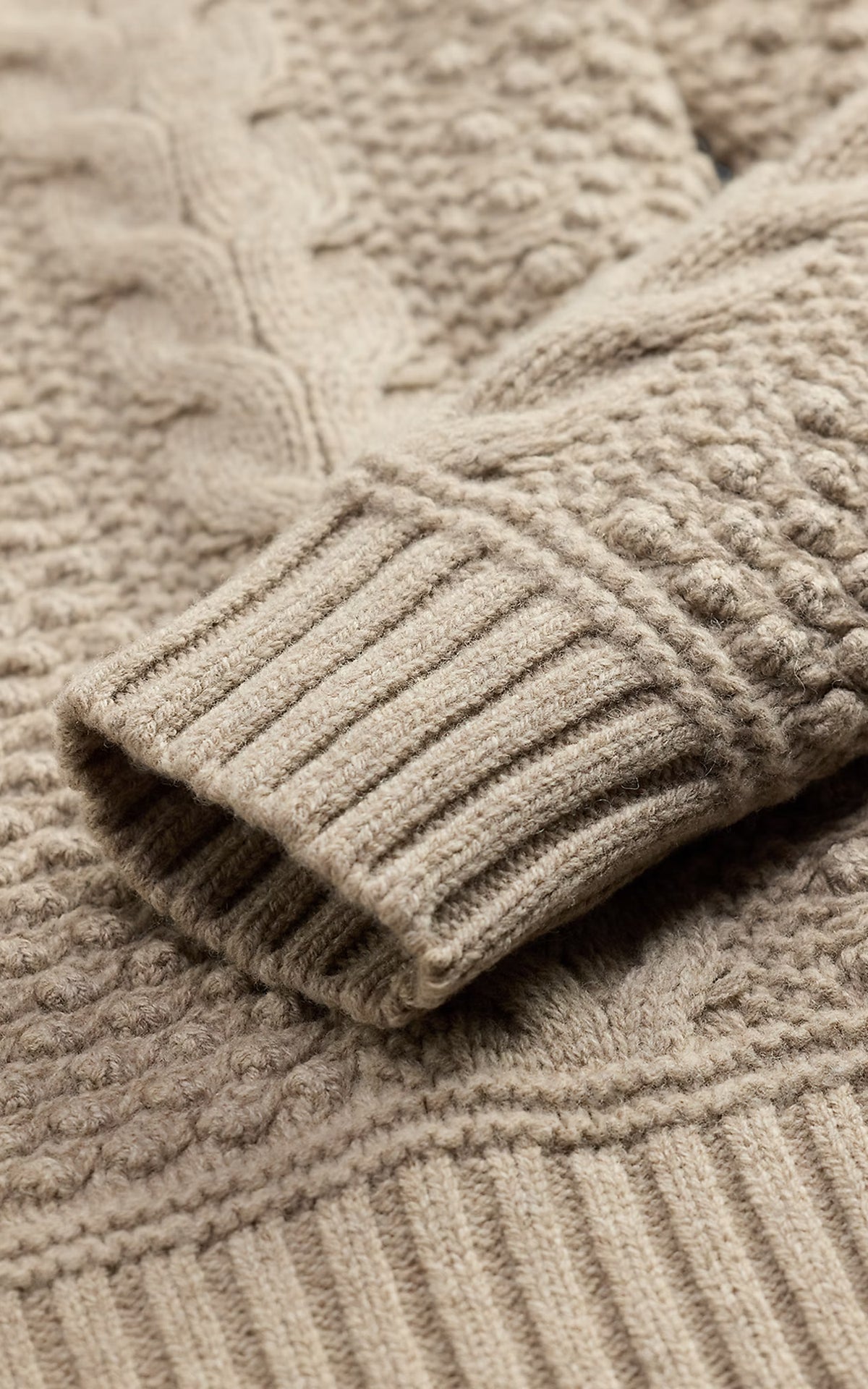 Cable-Knit Wool Shawl Jumper Cream Marl