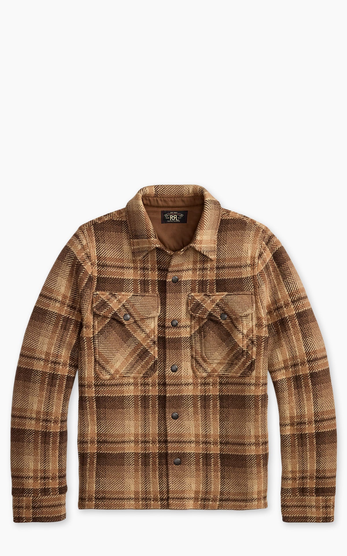 RRL Plaid Wool Workshirt Jumper Tan/Rust Multi