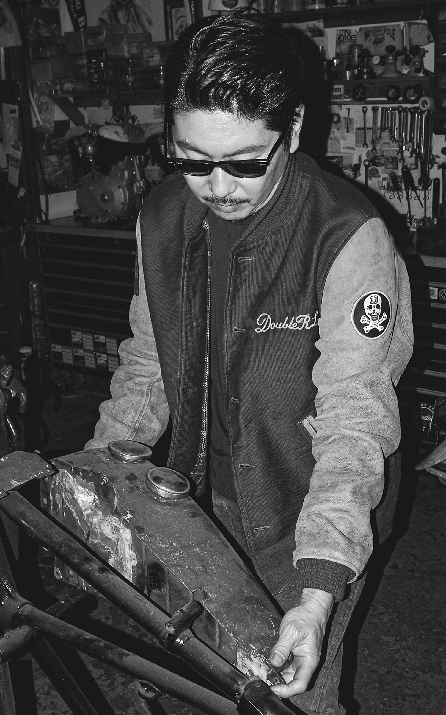 RRL Leather-Sleeve Baseball Jacket Vintage Burgundy