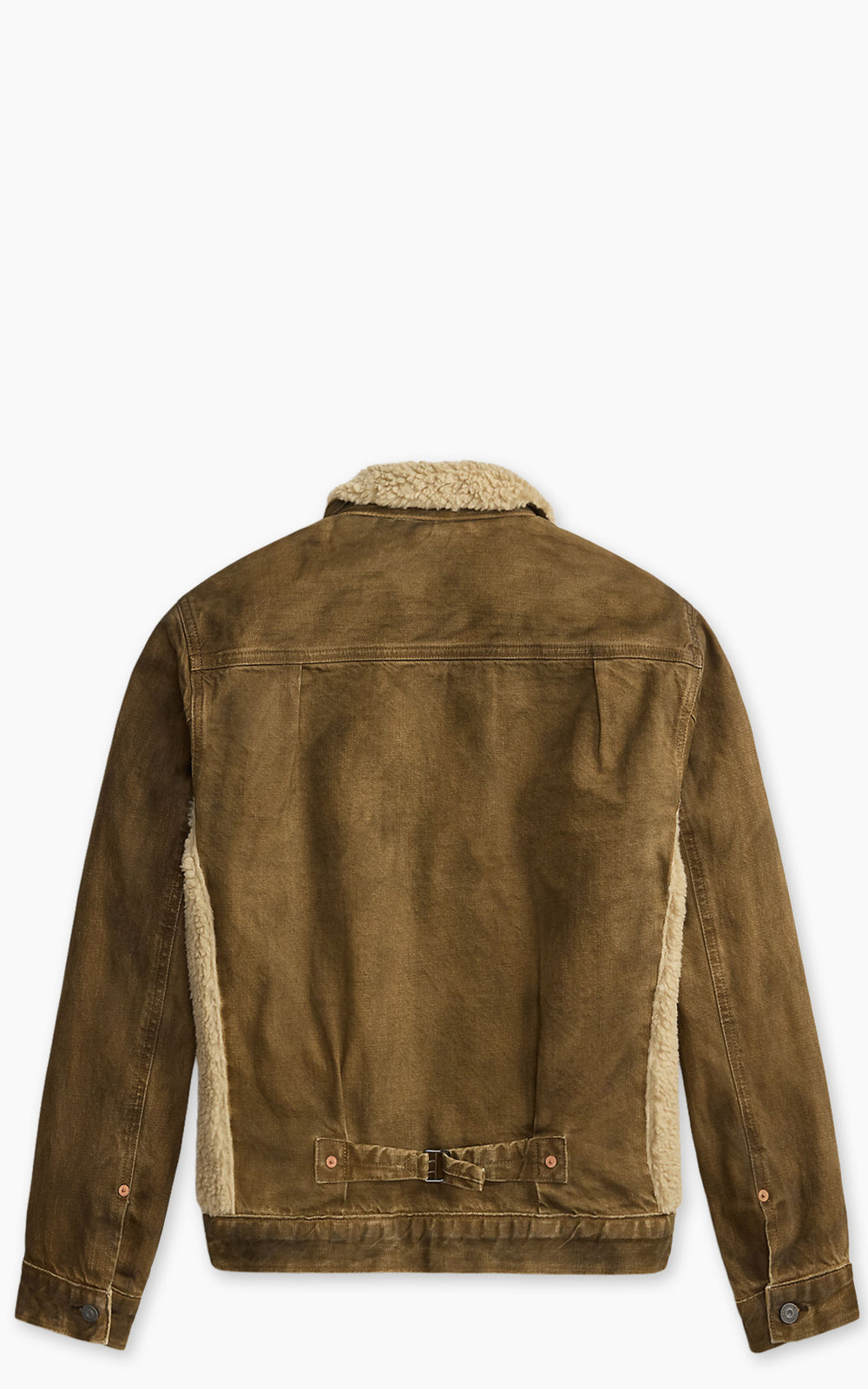 RRL Fleece-Panel Denim Trucker Jacket Distressed Brown