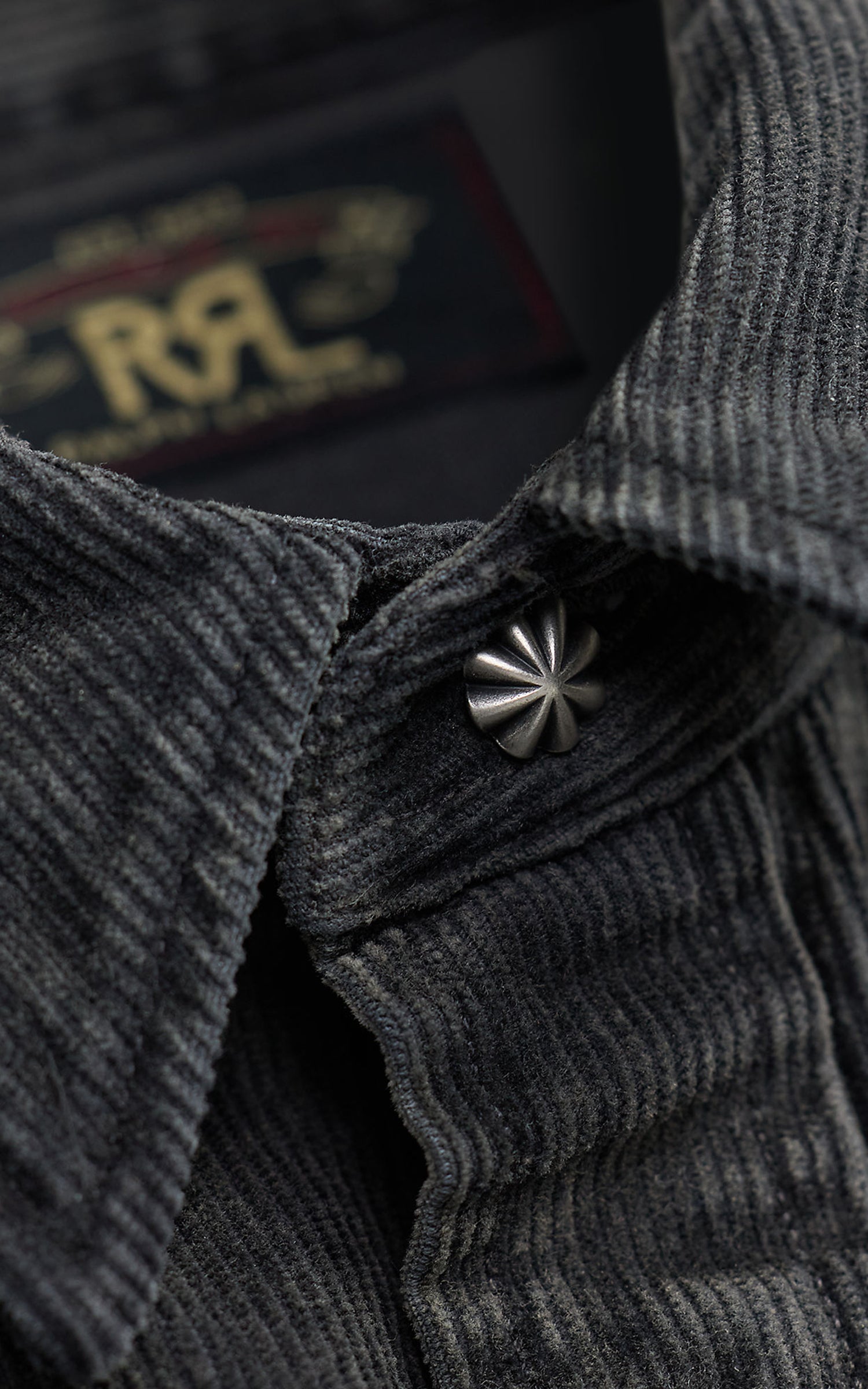RRL Slim Fit Corduroy Western Shirt Black