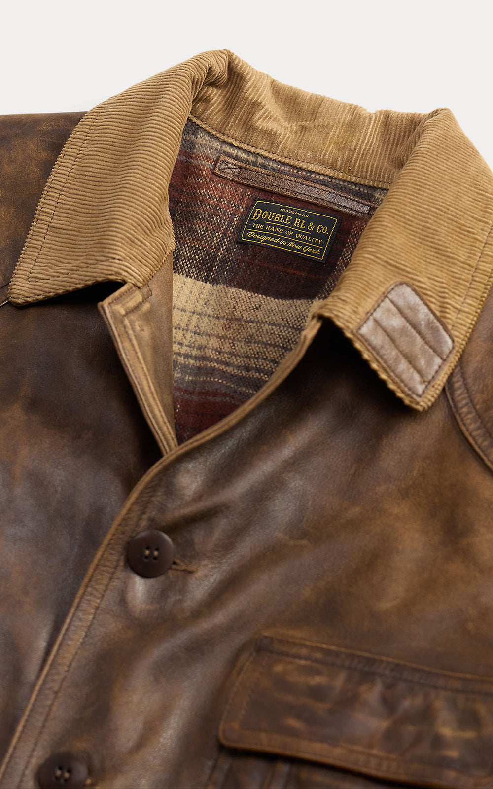 RRL Leather Corduroy-Collar Jacket Vintage Brown