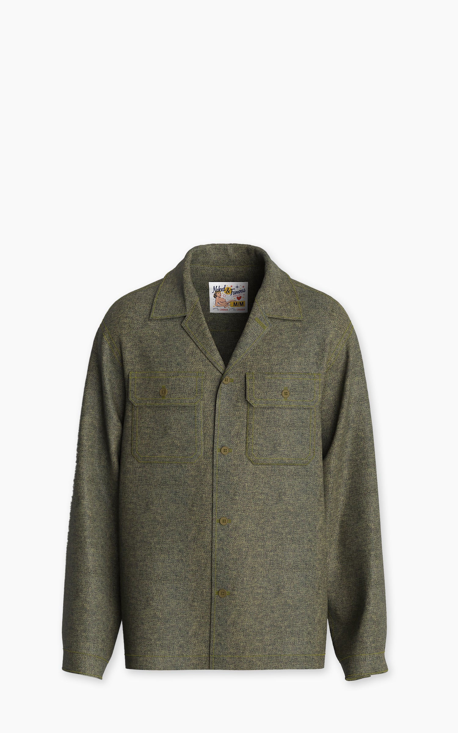 Naked & Famous Denim Work Shirt Herringbone Triple Twist Forest