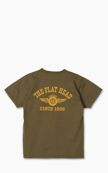 The Flat Head FN-THC-202 Flying Wheel T-Shirt Olive/Yellow