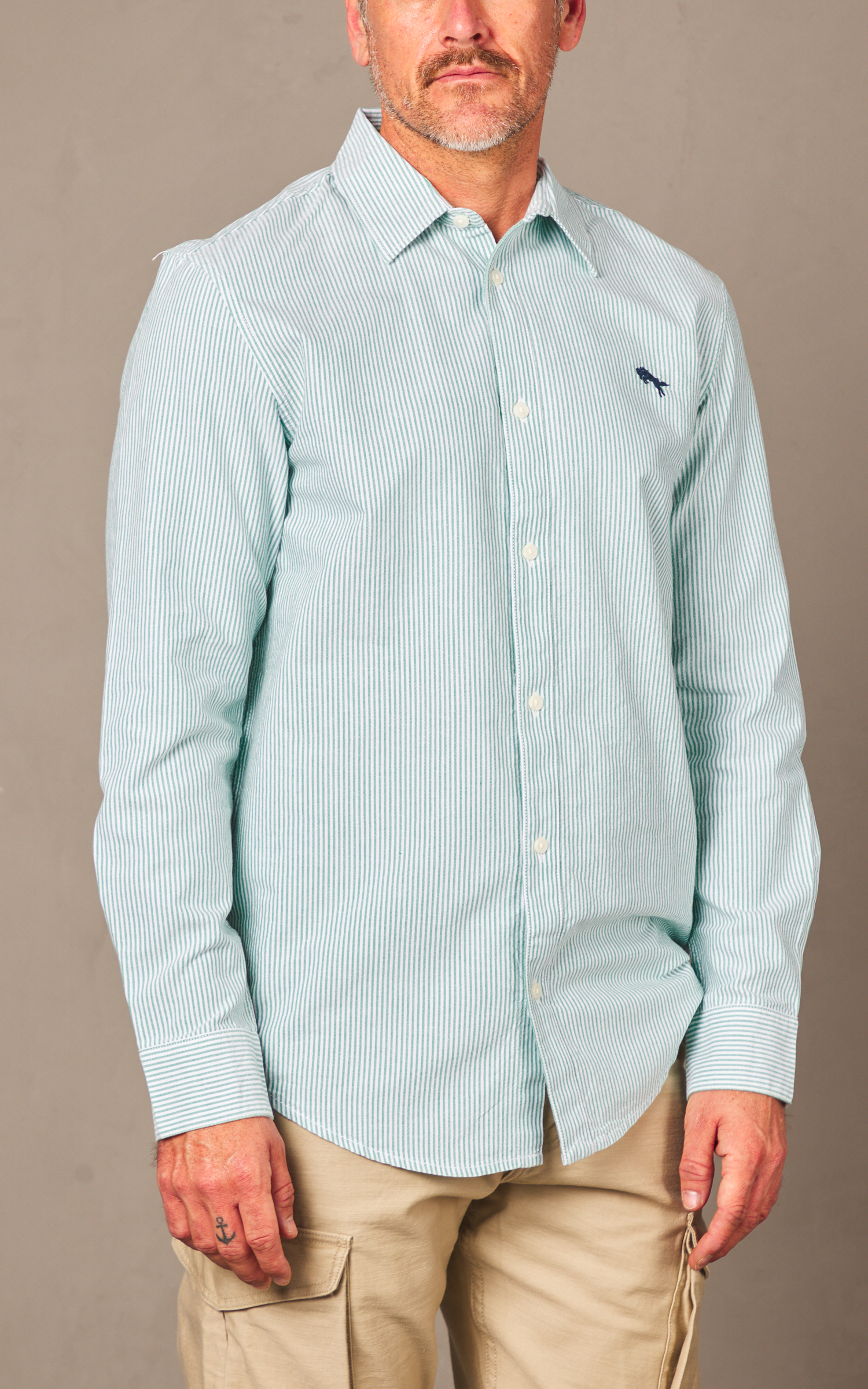 Wrangler L S Shirt Oxford Green Stripe Cultizm