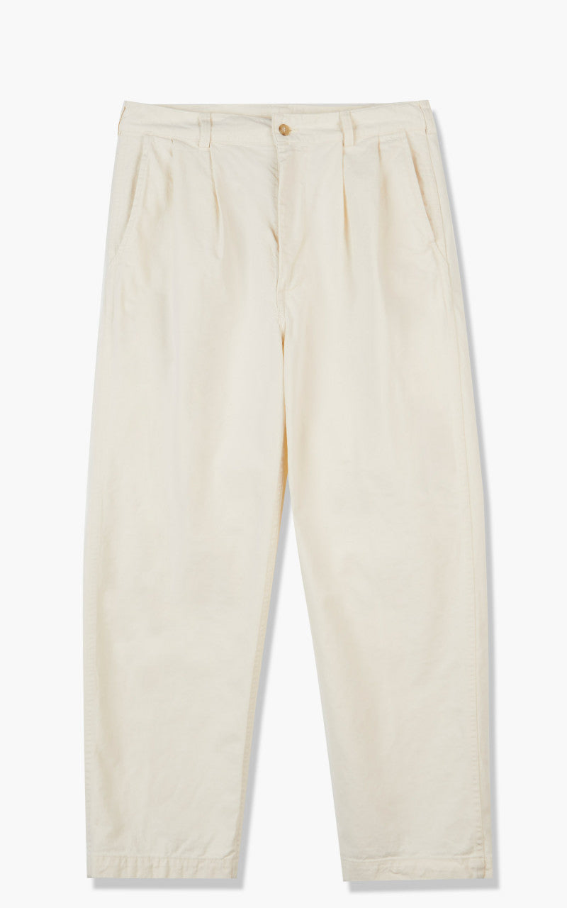 OrSlow Two Tuck Kinari Denim Wide Trousers Ecru