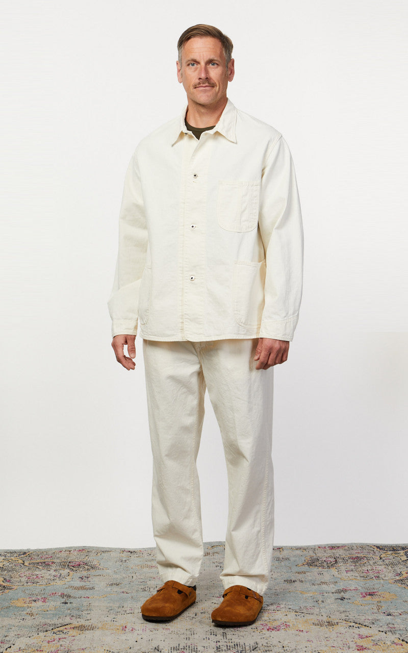 OrSlow Two Tuck Kinari Denim Wide Trousers Ecru