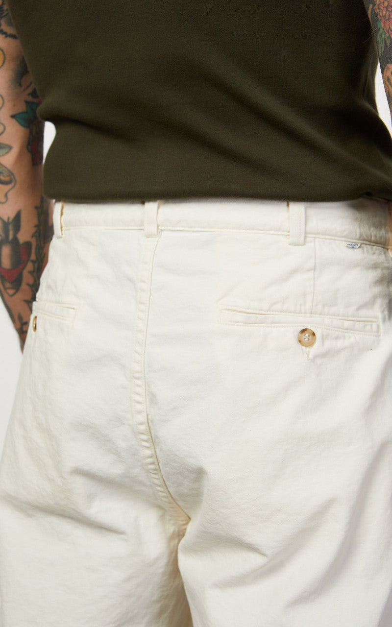 OrSlow Two Tuck Kinari Denim Wide Trousers Ecru